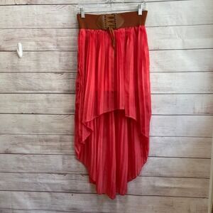 BB COUTURE CORAL HI-LO ACCORDION‎ PLEATED SKIRT WITH ATTACHED BELT